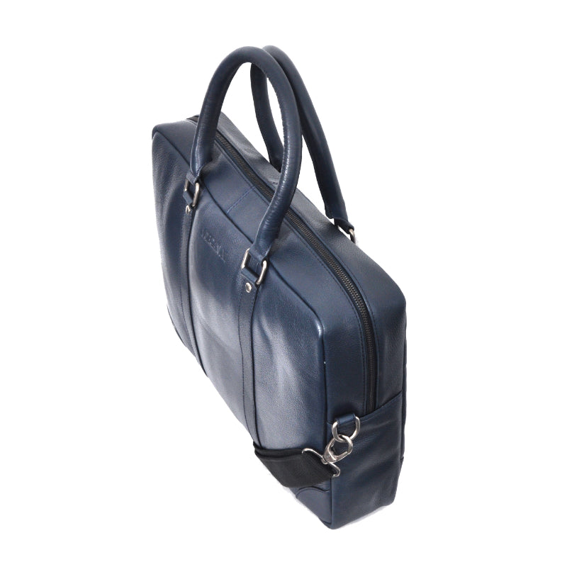 Navy Blue Leather Messenger Bag